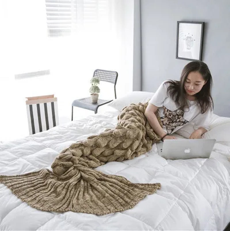 180*90Cm Big Mermaid Tail Blanket Crochet Mermaid Blanket for Adult, Soft All Seasons Sleeping Blankets