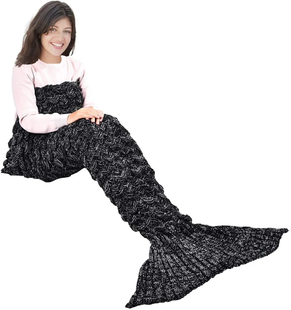 180*90Cm Big Mermaid Tail Blanket Crochet Mermaid Blanket for Adult, Soft All Seasons Sleeping Blankets