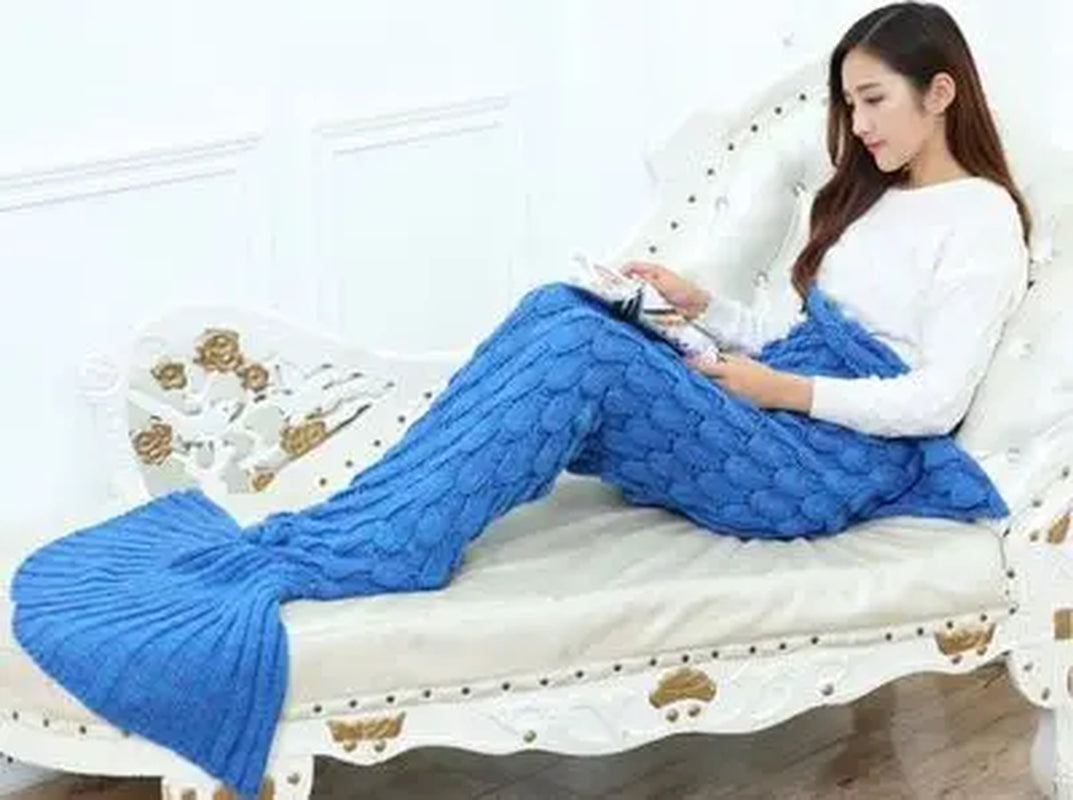 180*90Cm Big Mermaid Tail Blanket Crochet Mermaid Blanket for Adult, Soft All Seasons Sleeping Blankets