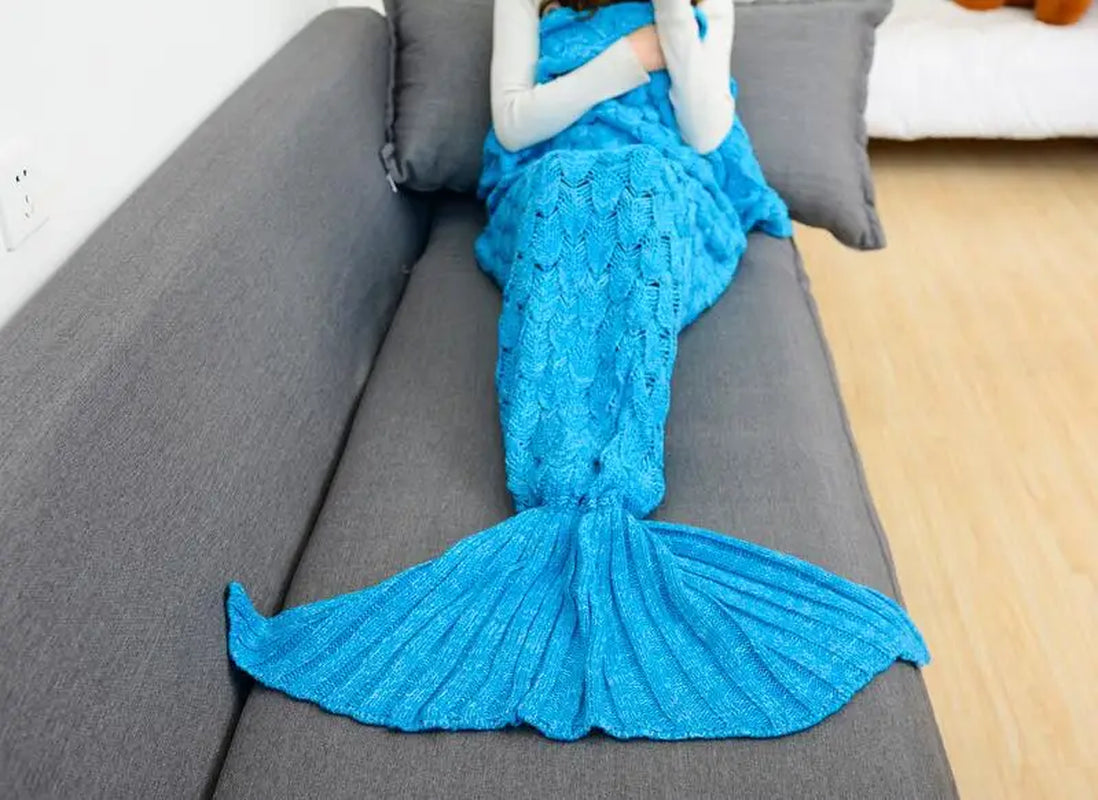 180*90Cm Big Mermaid Tail Blanket Crochet Mermaid Blanket for Adult, Soft All Seasons Sleeping Blankets