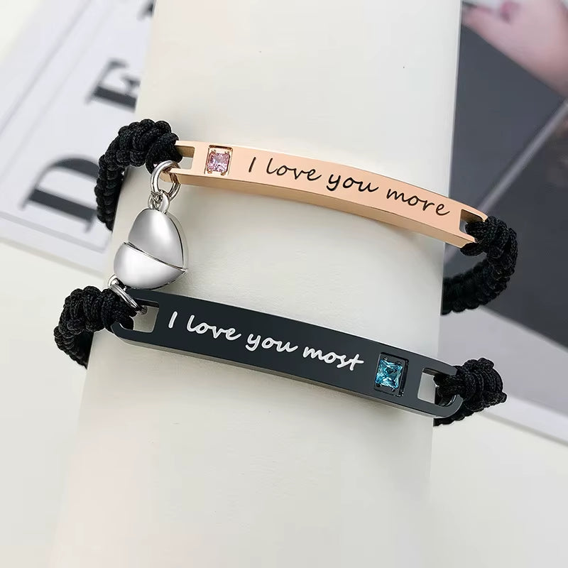 Attractive Heart His and Hers Handmade Rope Braided Couple Bracelets for Women Men,Custom Matching Set Gifts for Lover