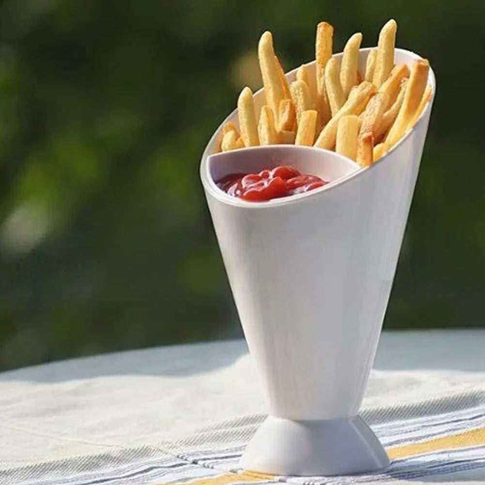 Fries Shelf Holder Assorted Sauce Chips Dip Snack Cone Stand Plastic Dip Cup Two Cup-Mouth Tableware Tray Container Kitchen Tool