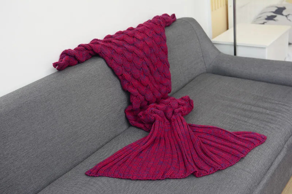 180*90Cm Big Mermaid Tail Blanket Crochet Mermaid Blanket for Adult, Soft All Seasons Sleeping Blankets