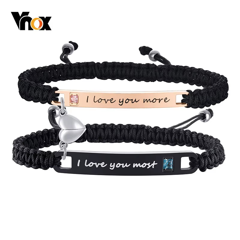 Attractive Heart His and Hers Handmade Rope Braided Couple Bracelets for Women Men,Custom Matching Set Gifts for Lover