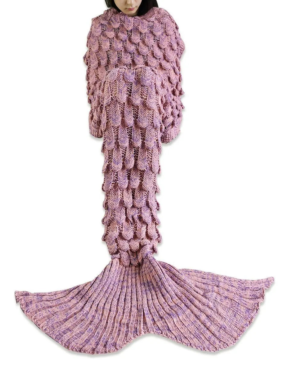 180*90Cm Big Mermaid Tail Blanket Crochet Mermaid Blanket for Adult, Soft All Seasons Sleeping Blankets