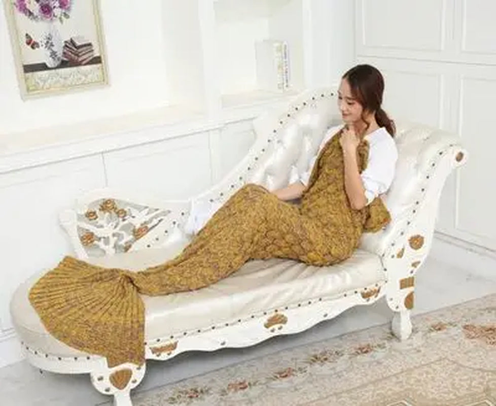 180*90Cm Big Mermaid Tail Blanket Crochet Mermaid Blanket for Adult, Soft All Seasons Sleeping Blankets