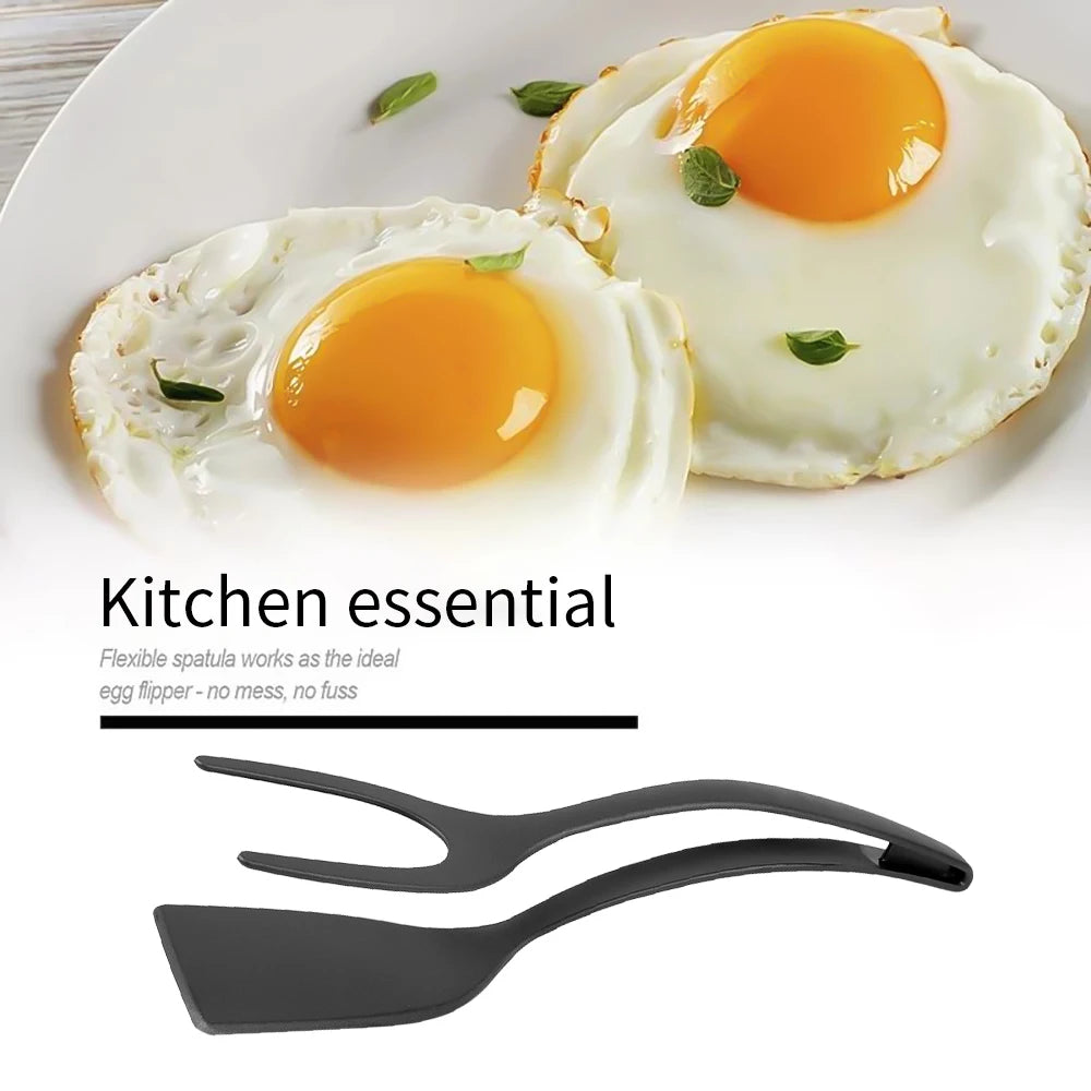 2 in 1 Nylon Grip Flip Tongs Egg Spatula Tongs Steak Spatula Tongs Clamp Pancake Fried Turners Kitchen Accessories