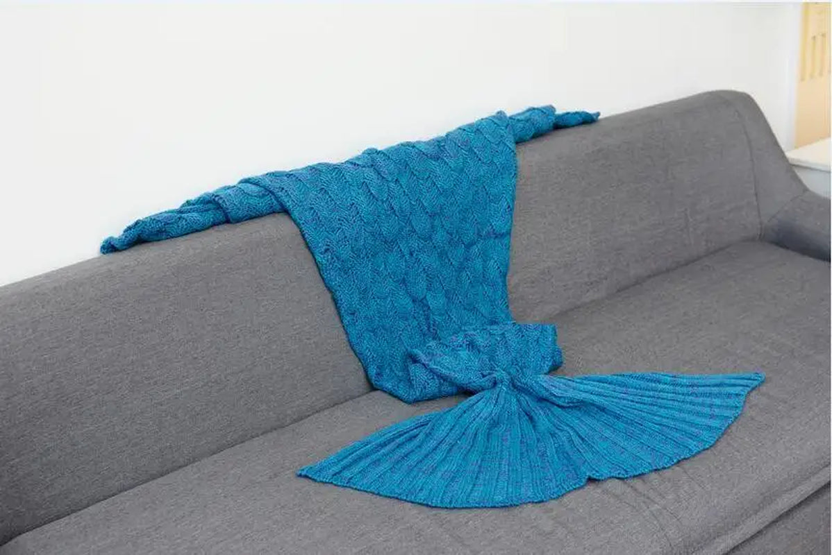 180*90Cm Big Mermaid Tail Blanket Crochet Mermaid Blanket for Adult, Soft All Seasons Sleeping Blankets