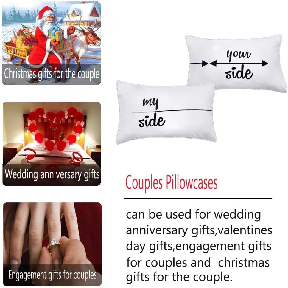 My Side and Your Side Couples Pillowcases,His Hers Cute Pillow Case,Funny Couples Gifts for Anniversary,Wedding, Engagement,V-Day,Chirstmas.His and Hers Gifts for Couples