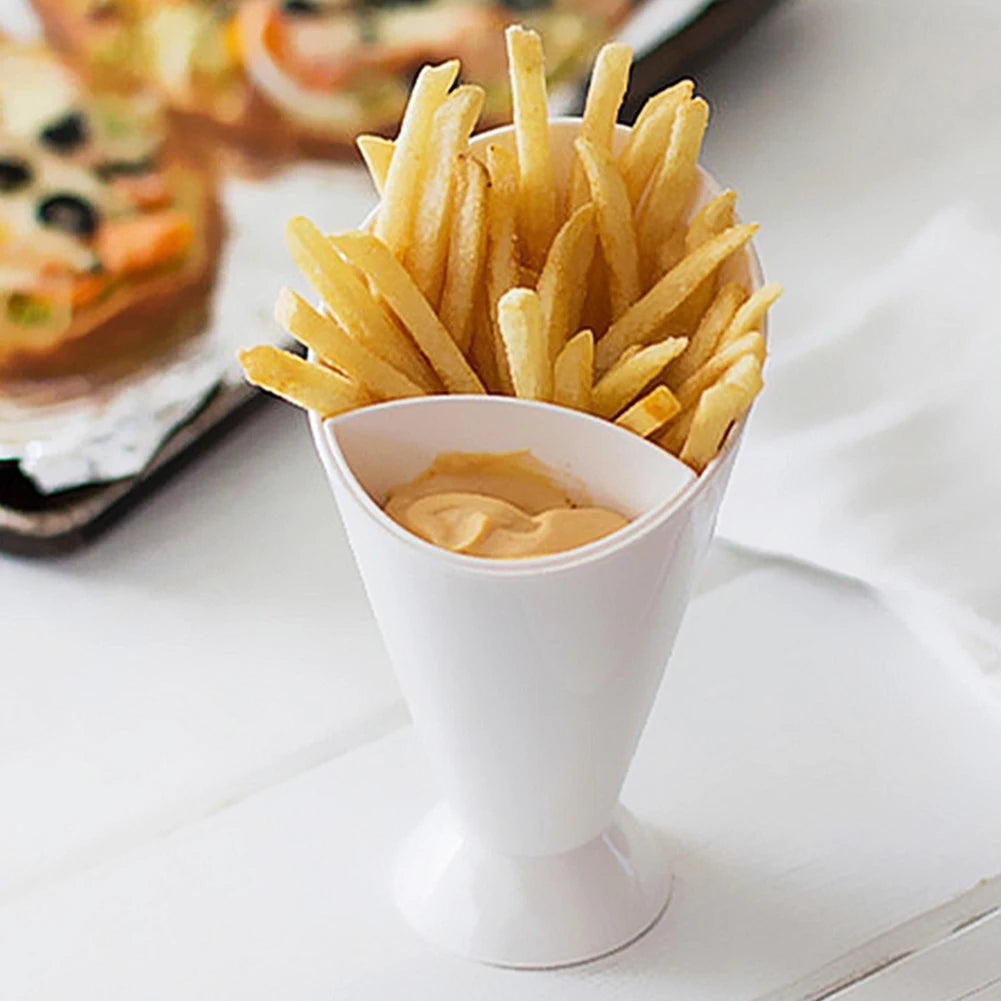 Fries Shelf Holder Assorted Sauce Chips Dip Snack Cone Stand Plastic Dip Cup Two Cup-Mouth Tableware Tray Container Kitchen Tool