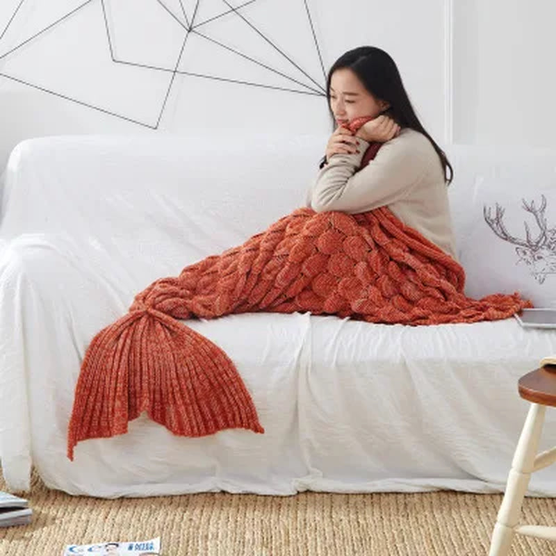 180*90Cm Big Mermaid Tail Blanket Crochet Mermaid Blanket for Adult, Soft All Seasons Sleeping Blankets