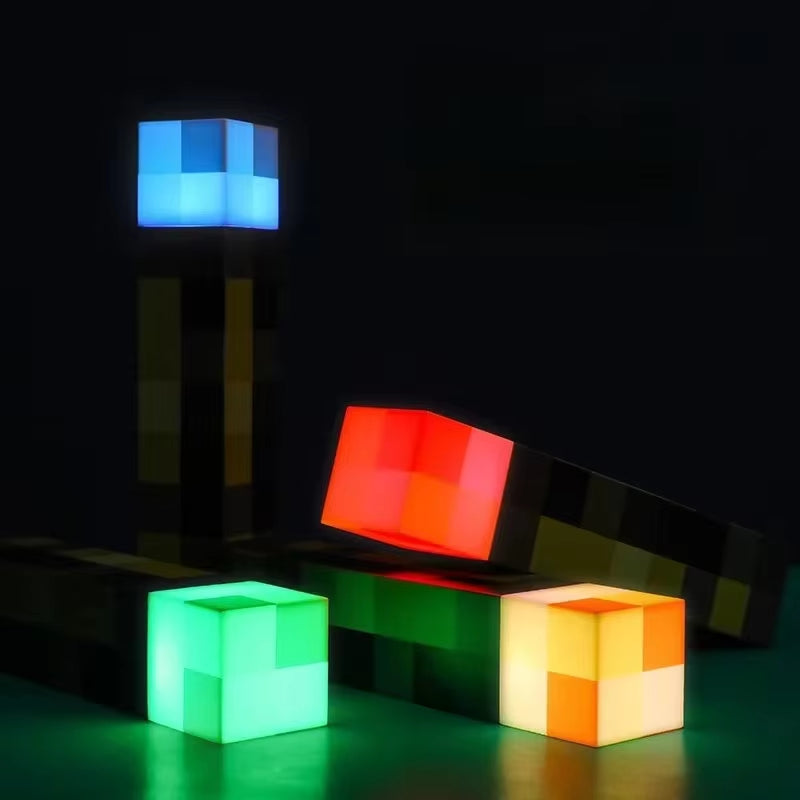 MC Game Torch Light Brownstone LED Night Light USB Rechargeable Bedroom Decoration Table Lamp Gift Lamp for Kids Bedside Lamp