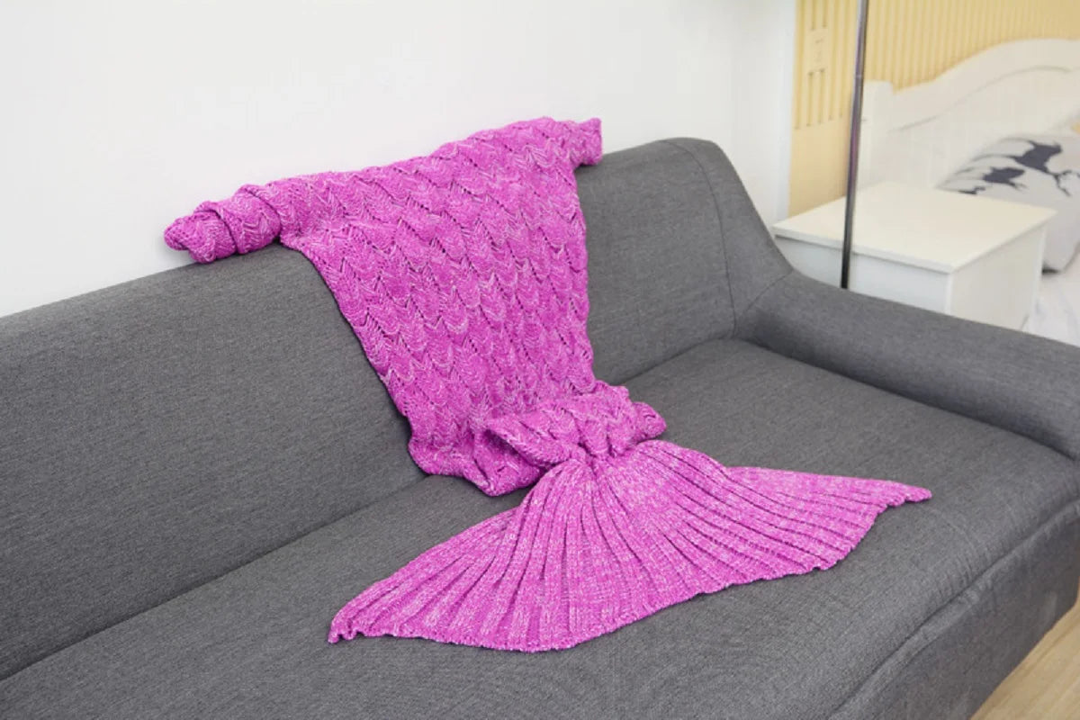 180*90Cm Big Mermaid Tail Blanket Crochet Mermaid Blanket for Adult, Soft All Seasons Sleeping Blankets