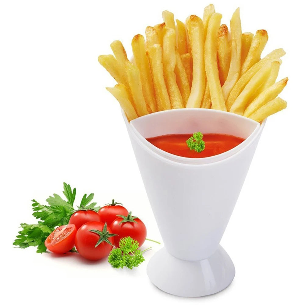 Fries Shelf Holder Assorted Sauce Chips Dip Snack Cone Stand Plastic Dip Cup Two Cup-Mouth Tableware Tray Container Kitchen Tool