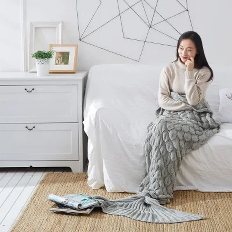 180*90Cm Big Mermaid Tail Blanket Crochet Mermaid Blanket for Adult, Soft All Seasons Sleeping Blankets