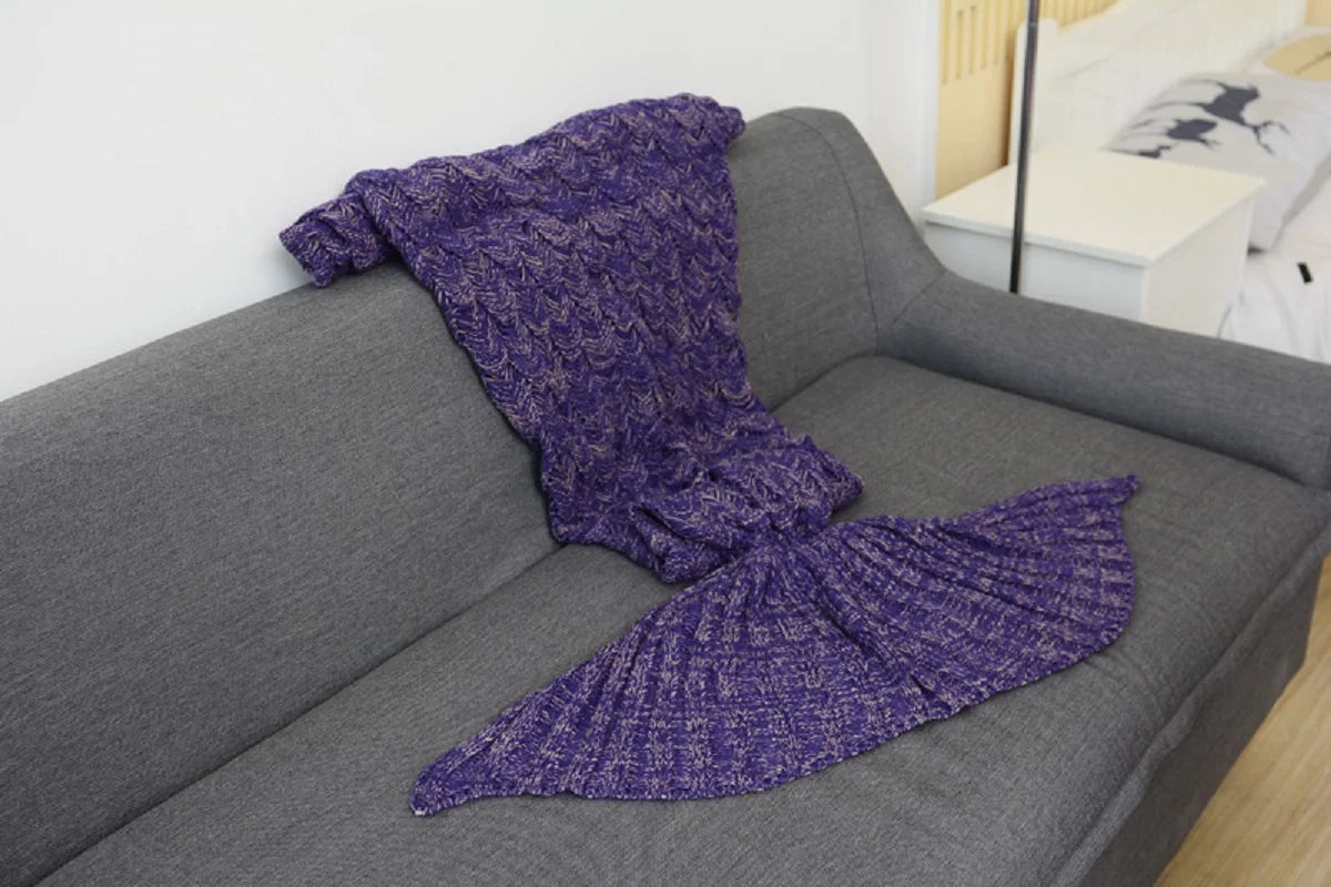 180*90Cm Big Mermaid Tail Blanket Crochet Mermaid Blanket for Adult, Soft All Seasons Sleeping Blankets