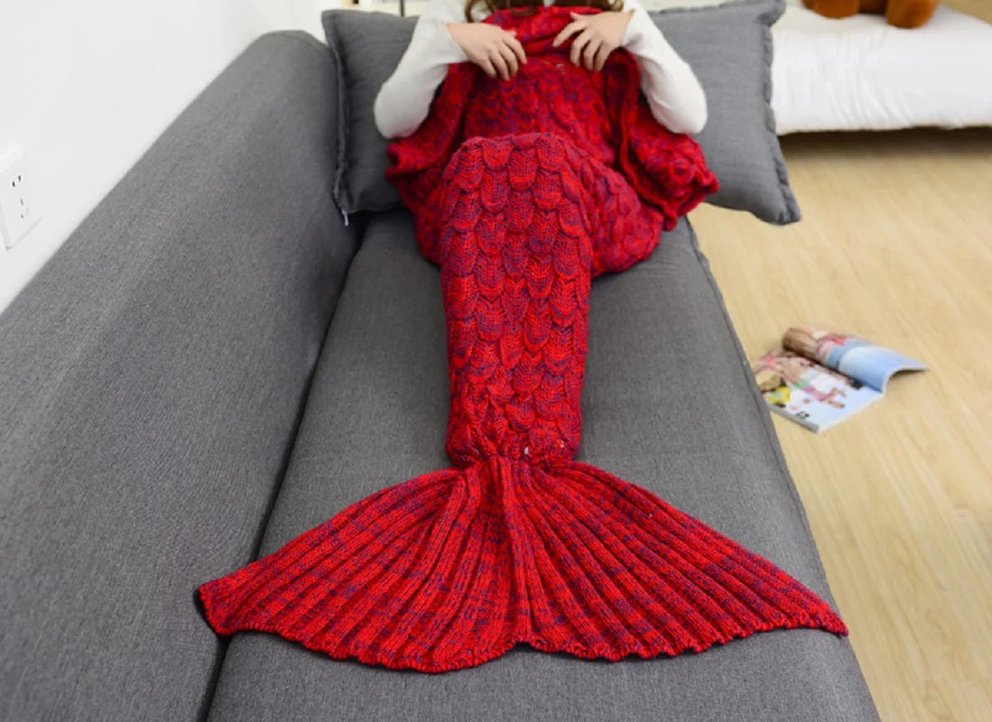 180*90Cm Big Mermaid Tail Blanket Crochet Mermaid Blanket for Adult, Soft All Seasons Sleeping Blankets